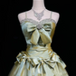 Sage Green Spaghetti Straps Short Prom Dress Rhinestone Trim Satin Bows Voluminous Tulle Mini Formal Gown  NV6894