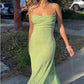 Robe de soirée longue à bretelles spaghetti vert citron, volantée, brillante, élastique, fente, dégradé de couleur, sirène, robe de bal, robe de soirée nv2407