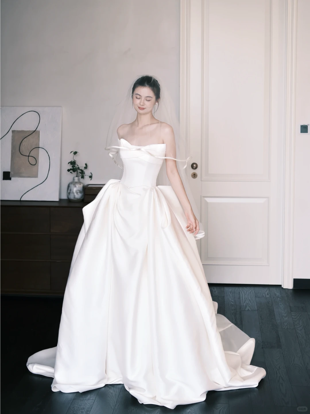 Strapless Cowl Satin Ballgown Wedding Dress with Pockets  NV7387