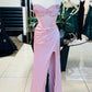 Pink Gorgeous Shiny Exquisite Beaded Long satin Slit Elegant Sexy Ball Gown Evening Dress Party Dress nv4146