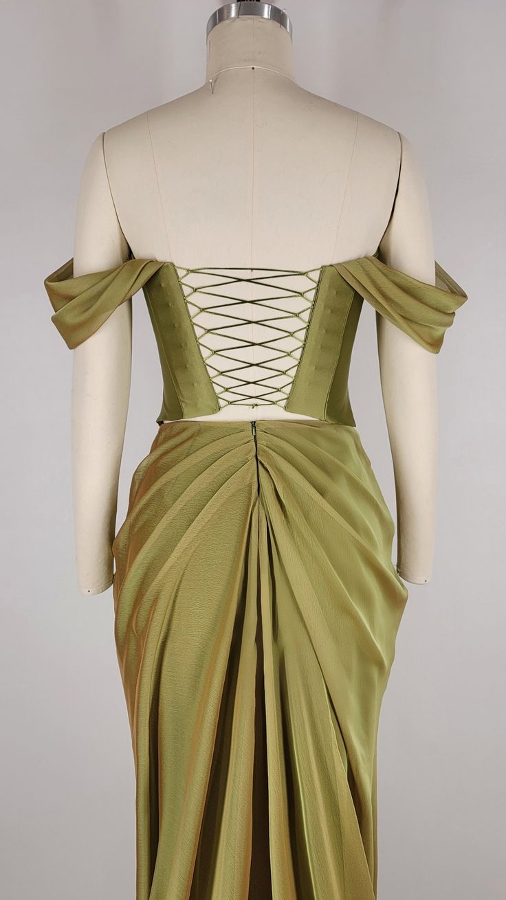 Grünes Vintage elegantes langes Satin Ballkleid Abendkleid Partykleid NV3529