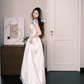 Square Neck Satin Midi Bridal Gown Bow Strap 3D Heart Wedding Dress  NV7200