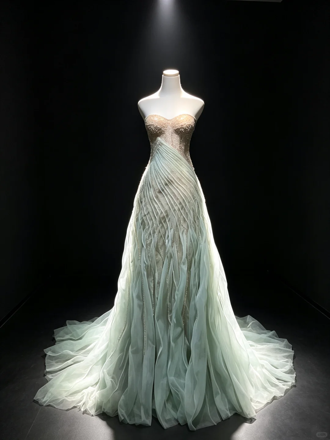 Mint Green Strapless Long Mermaid Formal Gown Hand Beaded Draped Tulle Evening Dress  NV6956