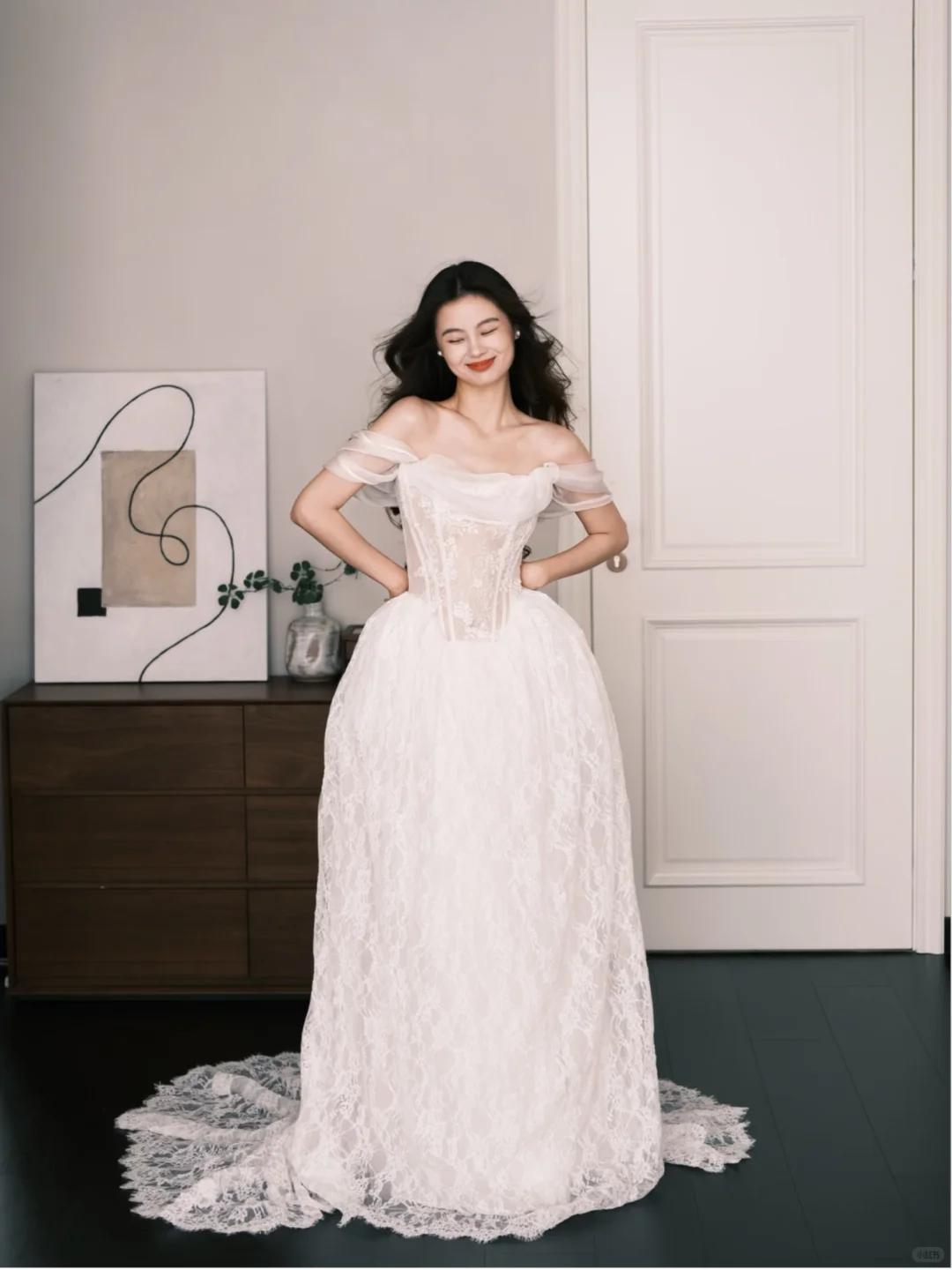 Vintage Lace Ball Gown Wedding Dress Off The Shoulder Sheer Puff Sleeve Bridal Gown  NV7241
