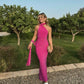 Robe de soirée longue sirène élégante coupe slim rose vif Quoan Dress nv2241