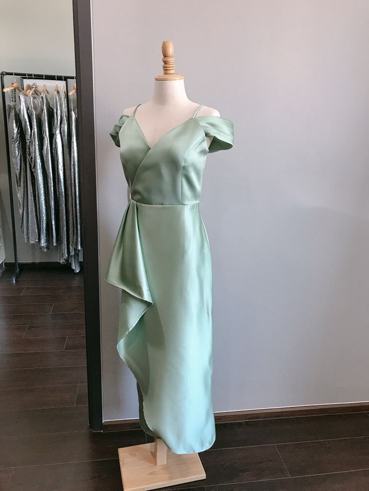 Green fashion simple elegant long satin ball gown evening dress wedding mother of the party dress bridesmaid dress prom dress nv3887
