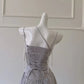 NiceVestidos - Robe de bal longue en tulle à franges et sequins, gris argenté scintillant, coupe trapèze, col licou, NV5950