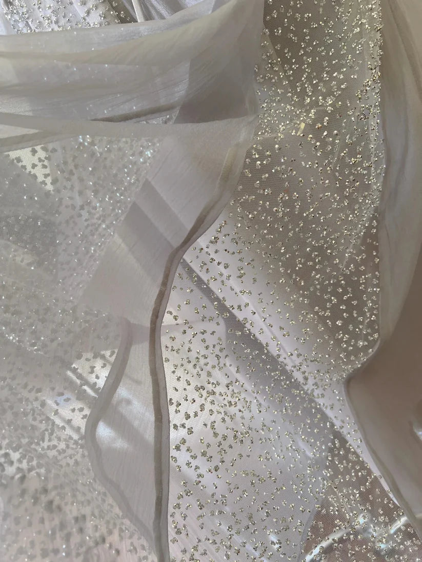 NiceVestidos - Robe de bal longue en tulle à franges et sequins, gris argenté scintillant, coupe trapèze, col licou, NV5950