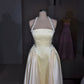 NiceVestidos--Cream Colored /black Pearl Decorated Halter Prom Dress NV5761