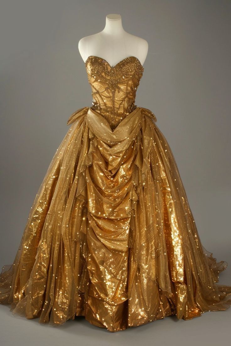 Gold gorgeous stylish long satin beaded tulle ball gown floor length nv5057