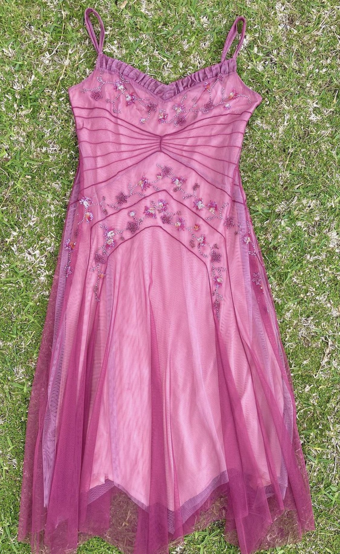 NiceVestidos--Pink beaded mid-length homecoming dress prom dress NV5692