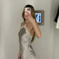 Hellsilbernes, modisches, trägerloses, schulterfreies, schmal geschnittenes Spitzenkleid mit langer, eindrucksvoller Ballkleid-Abendkleid-Partykleid nv2577
