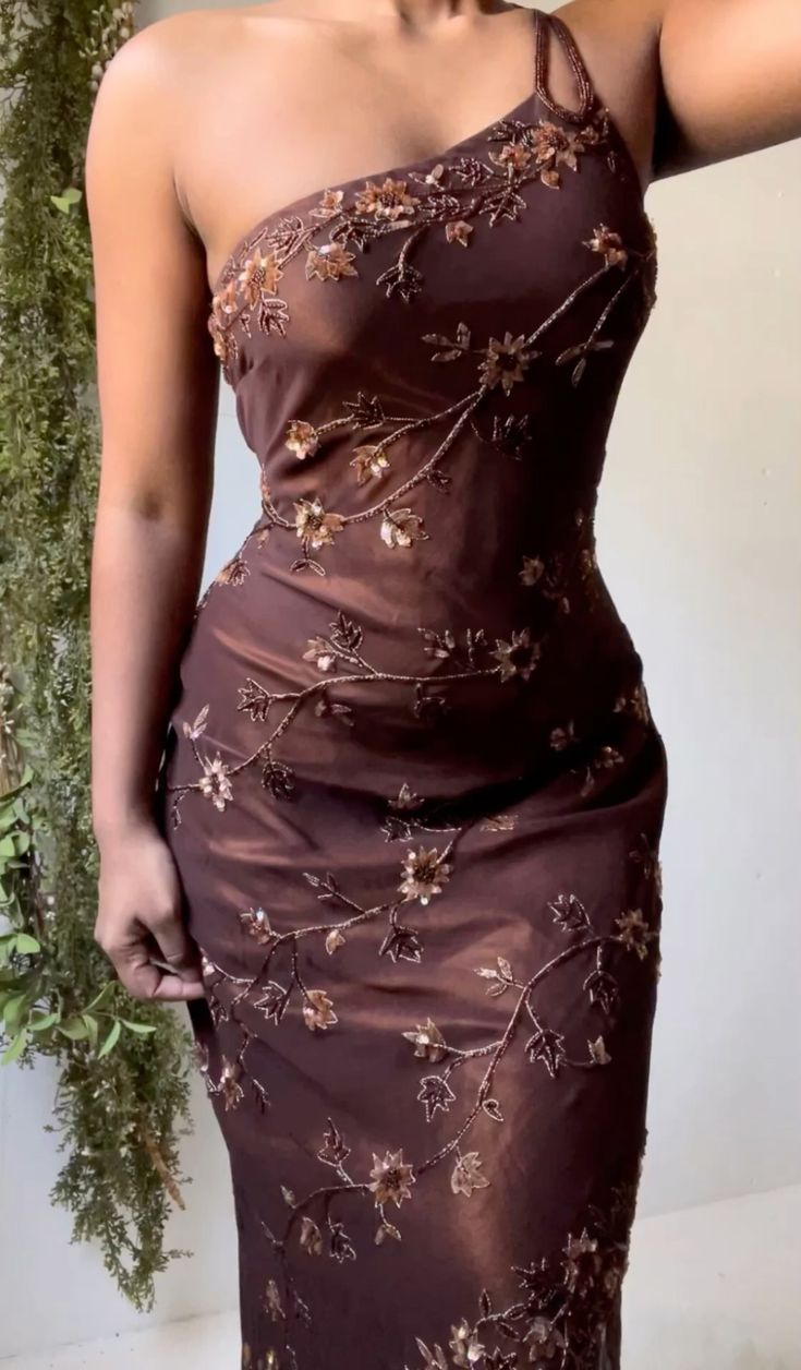 Brown/Black Fashion One Shoulder Exquisite Beading Long Chiffon Ball Gown Evening Dress Party Dress nv3661