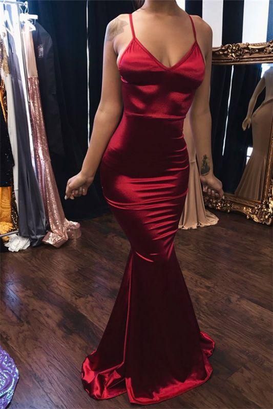 Red/Purple Fashion Sexy V Neck Spaghetti Straps Long Backless Tie Mermaid Fit Floor Length Ball Gown Evening Dress Party Dress nv3668