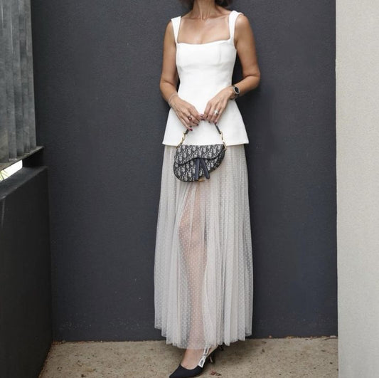 Robe de soirée longue en tulle blanc simple et élégante, robe de soirée, robe d'invité de mariage nv2899