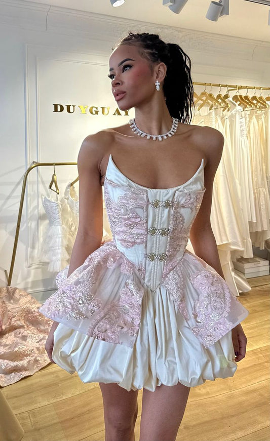 Rosa Süßes Kurzes Satin Homecoming Kleid Partykleid nv4873