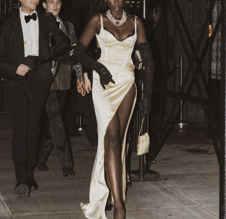 Beige Lace Long Satin Prom Dress Evening Dress Party Dress nv4870