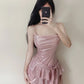 Sweet Spaghetti Strap Ruffle Short Satin Girls Mini Homecoming Dress Party Dress nv5438