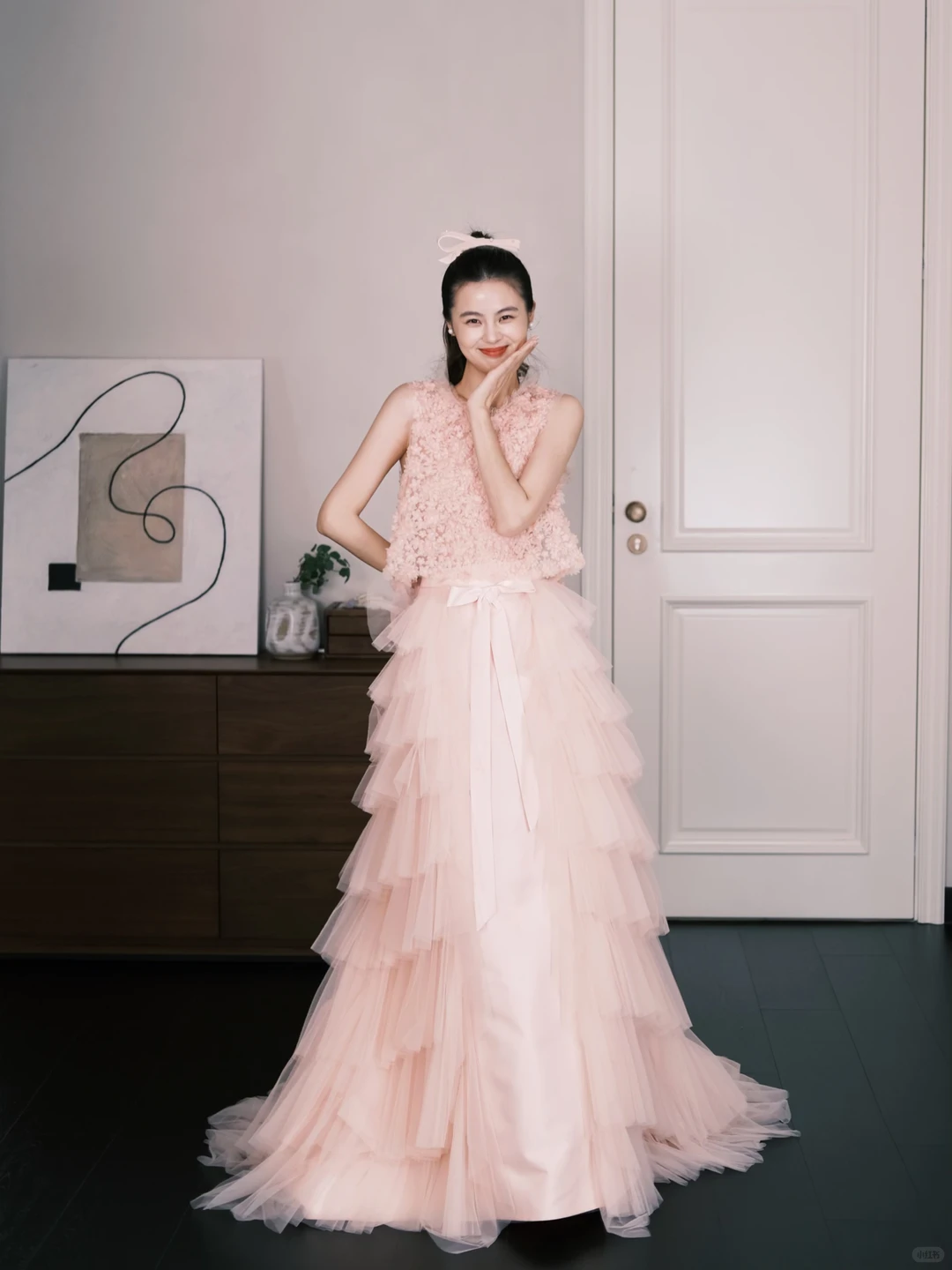 Blush Pink 3D Floral Tiered Tulle Prom Dress, Two Piece Evening Gown  NV7287