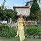 Yellow Fashion Elegant Spaghetti Strap Long Chiffon Ball Gown Evening Dress Wedding Guest Party Dress Prom Dress nv4022