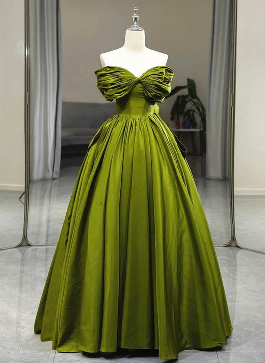 Green vintage simple elegant long satin ball gown evening dress party dress nv3530