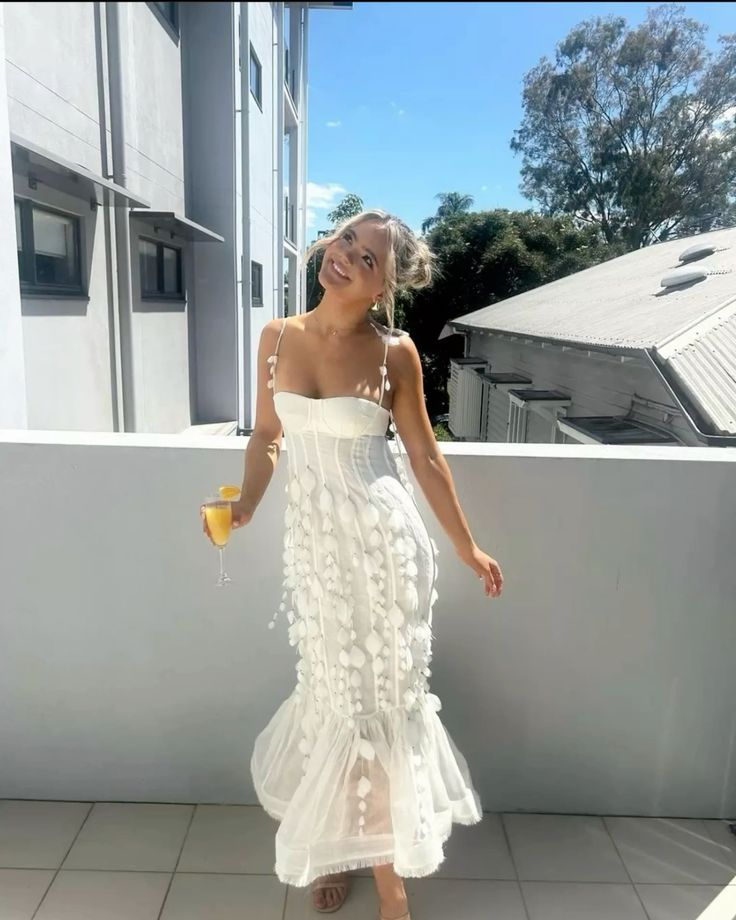 Robe de soirée longue sirène à bretelles spaghetti et pompon, haut tube blanc, robe de soirée nv2708