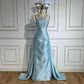 Blue Elegant Exquisite Gem Rhinestone Beading Long satin Train/Straight Satin Ball Gown Evening Dress nv3801