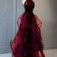 NiceVestidos-Burgundy Gradient Sequin Halter-Neck Tulle Shawl Mermaid Gown NV6223