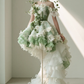 Sage Green Off Shoulder High Low 3D Floral Lace Organza Fairy Gown  NV7467