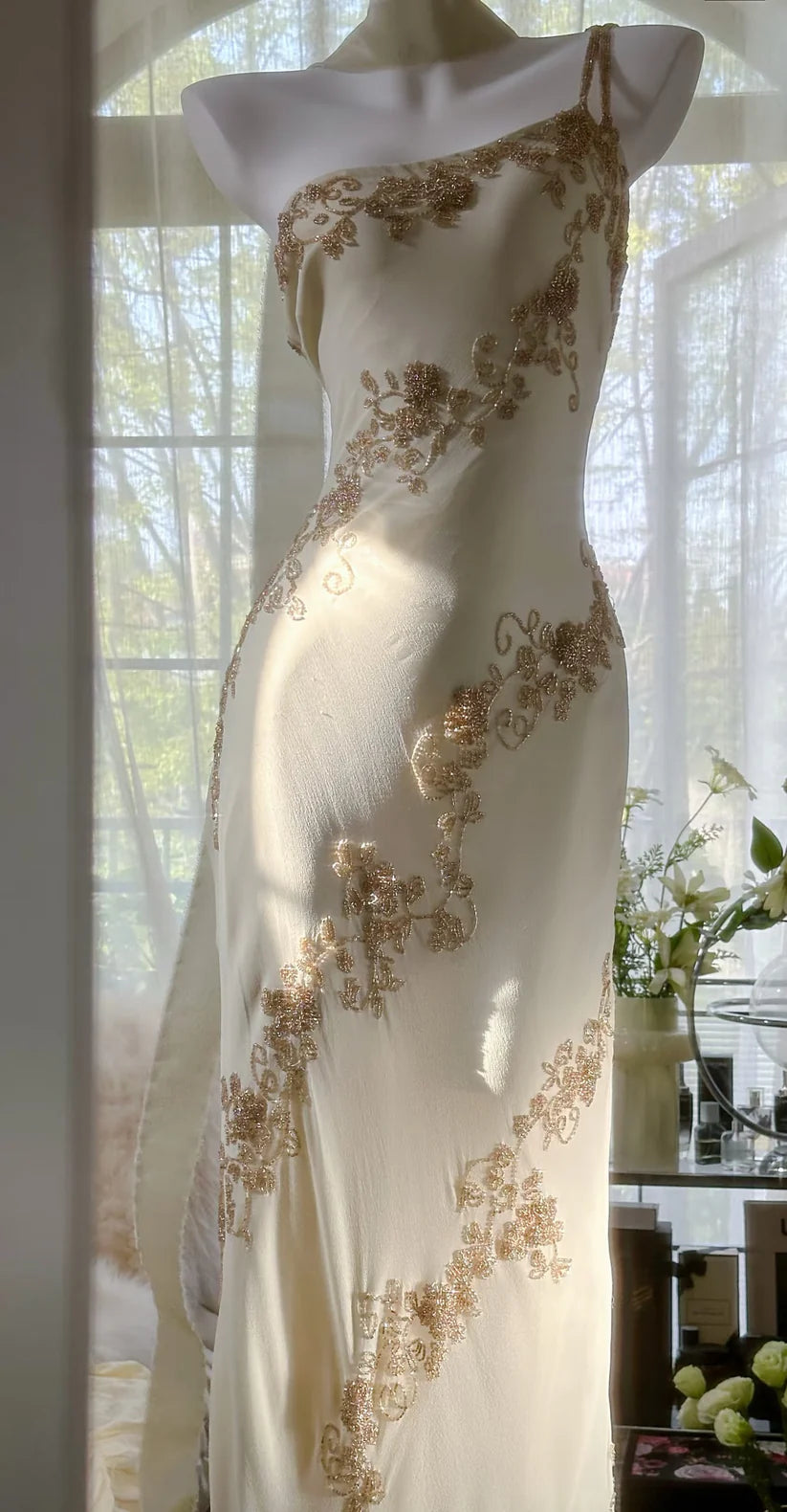 Robe de soirée trapèze beige élégante, longue, en mousseline de soie, style sirène, coupe slim, style rétro, cadeau d'anniversaire, robe de bal, nv3990