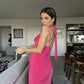 Robe de soirée longue sirène élégante coupe slim rose vif Quoan Dress nv2241