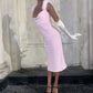 Pink Fashion Furry Strap Midi Satin Homecoming Dress Christmas Holiday Party Dress nv3119