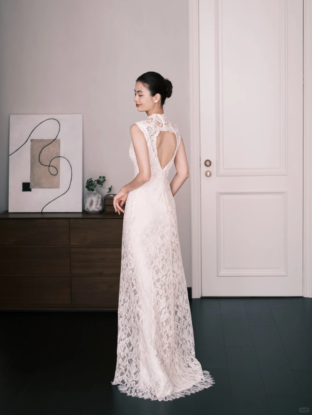 High Neck Lace Mermaid Wedding Dress, Sleeveless Sheer Bridal Gown  NV7280