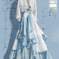Vintage Asymmetric Tiered Ruffle Two Piece Maxi Gown with Gold Embroidery  NV7394