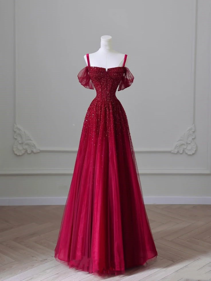 Robe de soirée élégante en tulle, coupe trapèze, bordeaux, magnifique, élégante, longueur au sol, nv3817