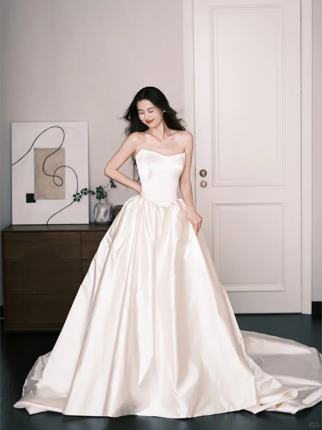 Ivory Strapless Sweetheart Satin Ball Gown Wedding Dress  NV7234