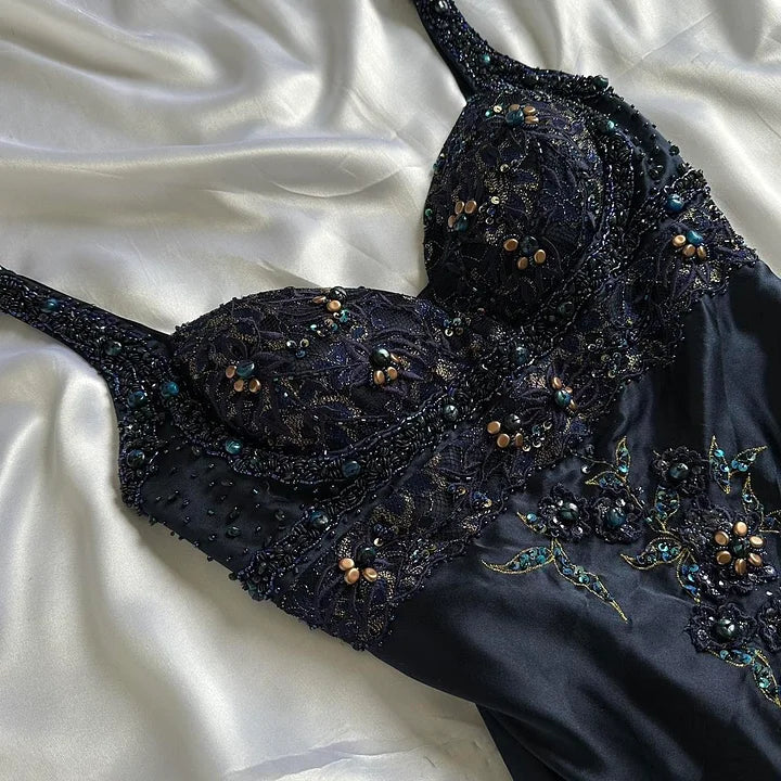 Navy Dark Fairy Vintage Short Satin Homecoming Dress nv5352