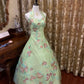 Mintgrünes Tüllkleid: Neckholder, 3D-Blumenstickerei, Prinzessinnenstil NV6396