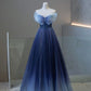 Robe de soirée élégante en tulle bleu marine, magnifique, dégradé de mode, exquise, perlée, papillon, ligne A, paillettes, longue, longueur au sol, robe de bal, nv3818