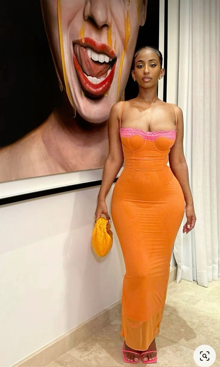 Orange Fashion Spaghettiträger Spitze Langes Ballkleid Abendkleid Partykleid nv2847