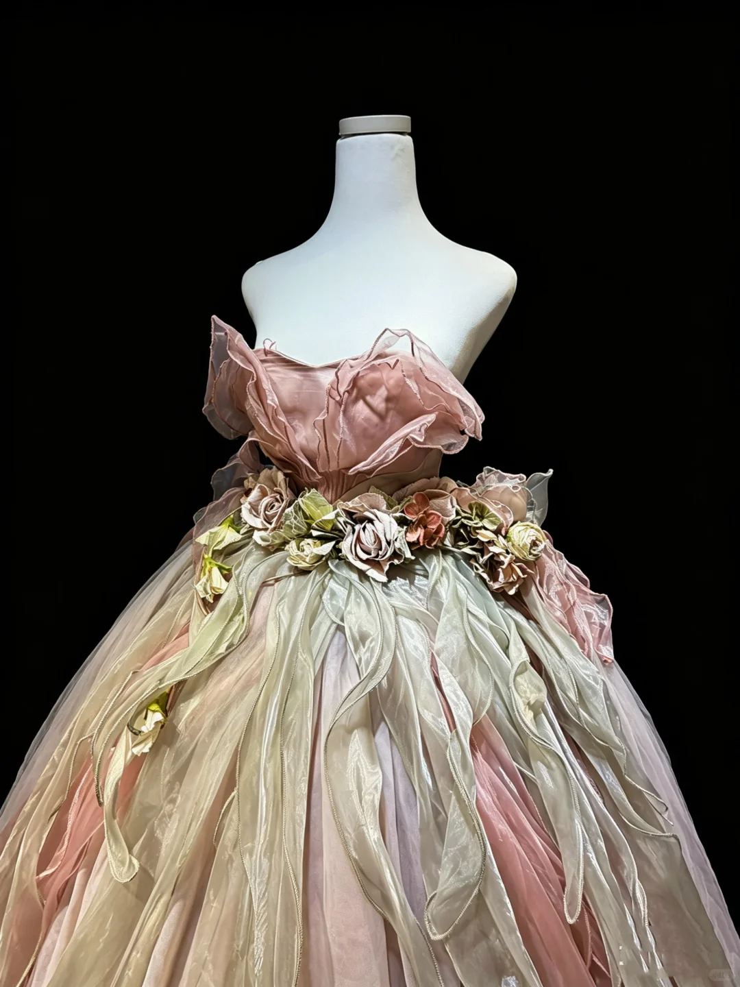 Dusty Pink Strapless Princess Ball Gown 3D Petal Hand Flowers Flowy Organza Tulle Long Evening Gown  NV7015