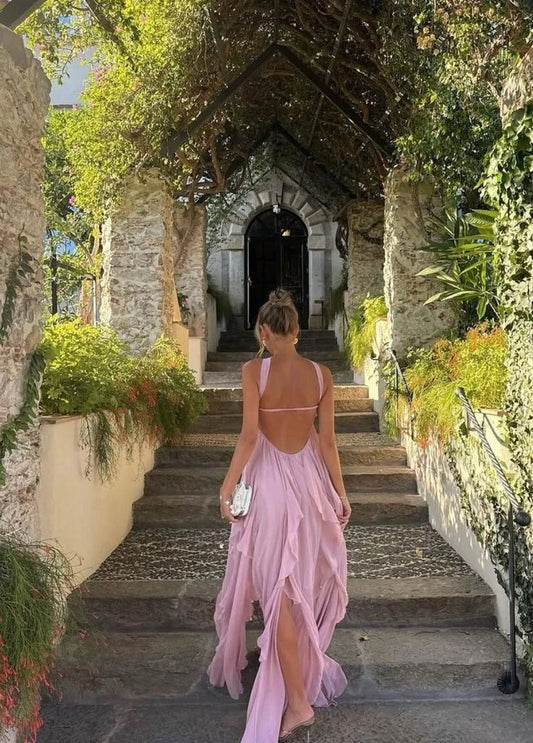 Pink Ocean Goddess Chiffon Langes Ballkleid Abendkleid Partykleid nv4762