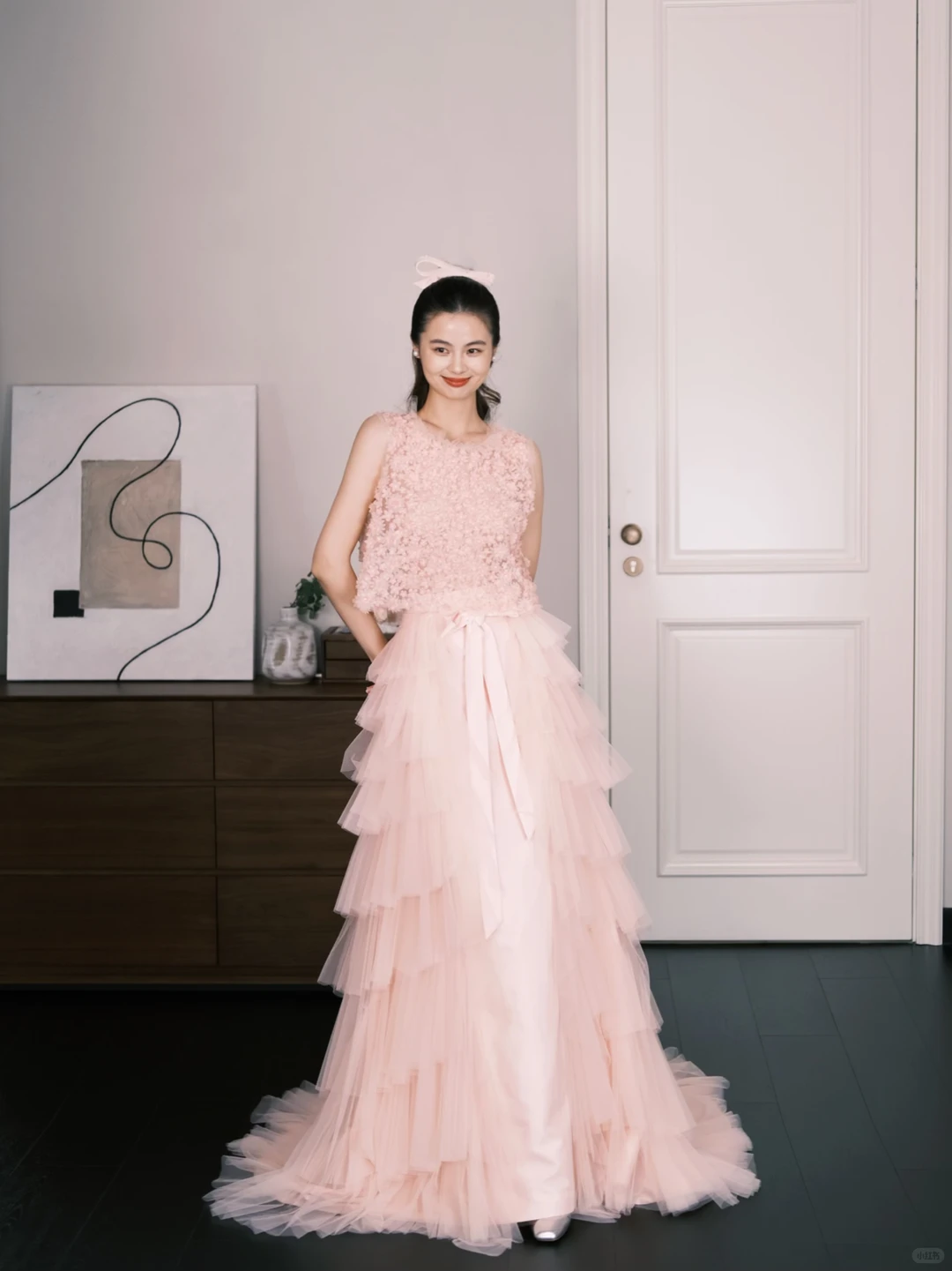 Blush Pink 3D Floral Tiered Tulle Prom Dress, Two Piece Evening Gown  NV7287
