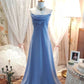 Blue Stylish Elegant Spaghetti Straps Long  Satin Ball Gown Evening Gown Party Dress Prom Gown nv4025