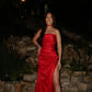 Red stylish elegant spaghetti strap long floor length ball gown evening dress party dress nv3505