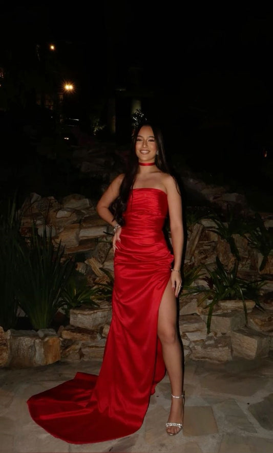 Red stylish elegant spaghetti strap long floor length ball gown evening dress party dress nv3505