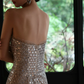 Silver Strapless Rhinestone Beaded Mermaid Evening Gown  NV7195