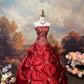 Red exquisite silver beaded satin floor-length vintage long ball gown nv5155