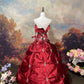 Red exquisite silver beaded satin floor-length vintage long ball gown nv5155
