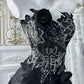 Luxury Beaded Strapless Train Gown - Dark Courtly 3D Rose Evening Ball Gown NV6843